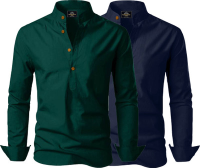 LIMRO Men Solid Straight Kurta(Green, Light Blue)