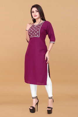 Jayshree Fab Women Embroidered A-line Kurta(Purple)
