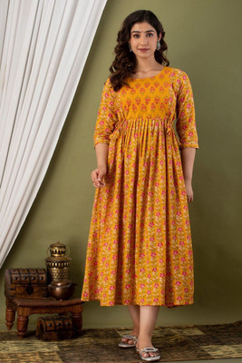 HouseOfCommon Women Printed Anarkali Kurta(Yellow)