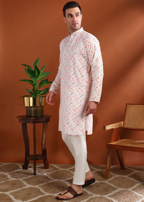 Divastri Men Printed Straight Kurta(White)