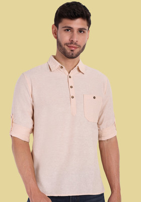 Springberry Men Solid Pathani Kurta(Beige)