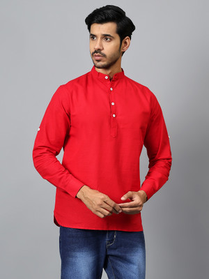 Yugnik Men Solid A-line Kurta(Red)