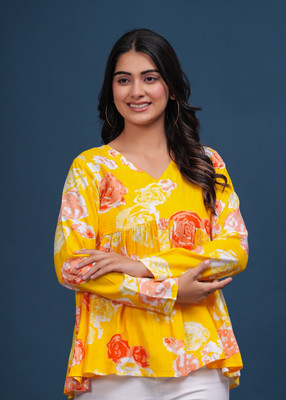 Pingaksh Women Printed Straight Kurta(Yellow)