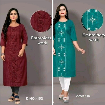 Ladylaz Women Embroidered Straight Kurta(Green, Maroon)