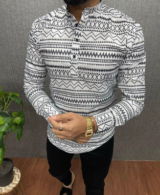 dhyan creation Men Printed A-line Kurta(White)