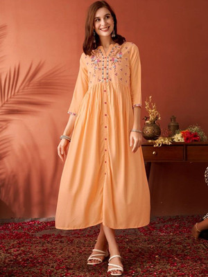 ANOUK Women Printed A-line Kurta(Orange)