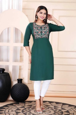 JAS CREATION Women Embroidered Straight Kurta(Green)