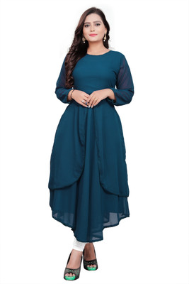harrica Women Solid Anarkali Kurta(Dark Blue)