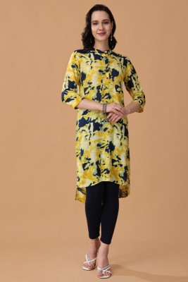 RANGRIWAZ Women Printed A-line Kurta(Yellow, White, Dark Blue)