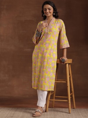 LIBAS Women Printed Straight Kurta(Yellow)