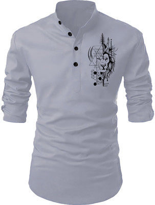 Kavyangle Creation Men Printed Straight Kurta(Grey)