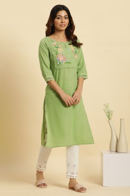 W Women Solid Straight Kurta(Light Green)