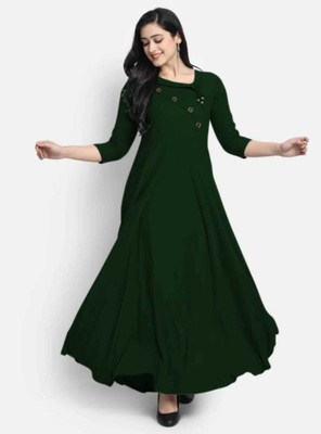 Puebell Women Solid Flared Kurta(Dark Green)
