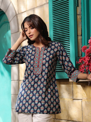 KANCH CREATION Women Printed Straight Kurta(Blue, Multicolor)