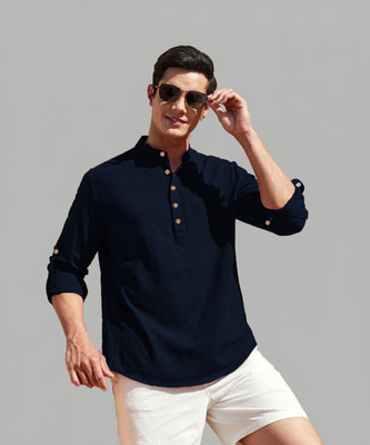 Univibe Men Solid Straight Kurta(Dark Blue)
