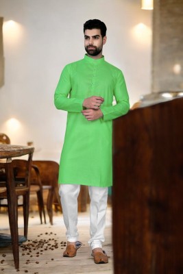 G7 FASHION Men Solid Straight Kurta(Light Green)