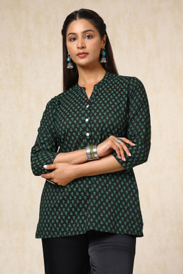 soch Women Floral Print Straight Kurta(Black)