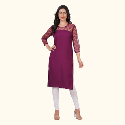 Good Straders Women Self Design A-line Kurta(Purple)