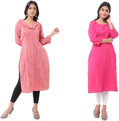DESHBANDHU DBK Women Solid Straight Kurta(Pink, Red, White)