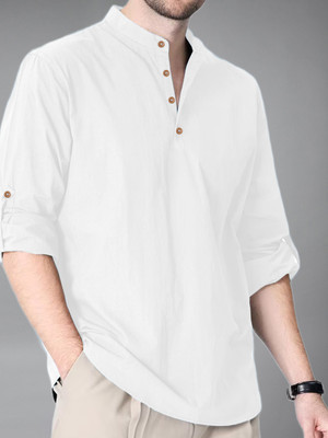 BHUVIKOO Men Solid Straight Kurta(White)