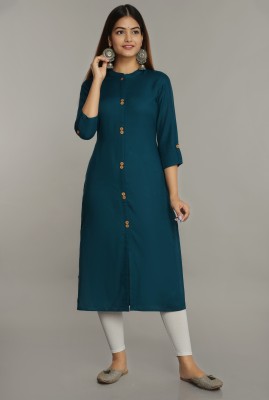 NEW4U Women Solid Straight Kurta(Dark Blue)