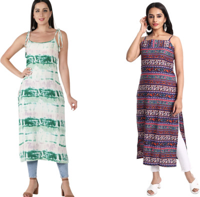 KAUTAQI Women Printed Straight Kurta(Multicolor)