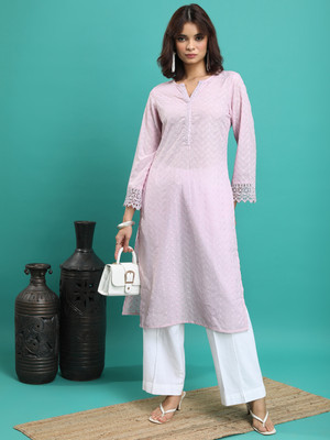 Vishudh Women Solid Straight Kurta(Purple)