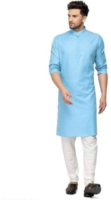 Veekeeda Men Solid A-line Kurta(Light Blue)
