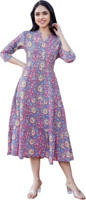 Gudwear Women Printed Anarkali Kurta(Purple)