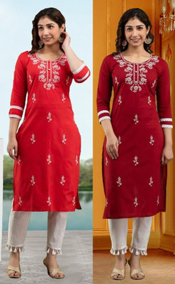 SISTO Women Chikan Embroidery Straight Kurta(Multicolor)