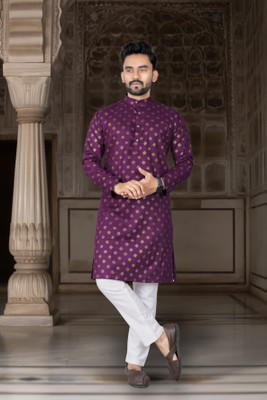 DHASU TRENDZ Men Printed Straight Kurta(Purple)