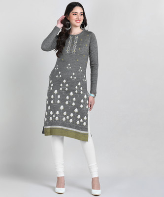 Anmi Printed Women Straight Kurta(Grey)