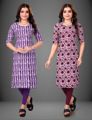 MOBHISA Women Printed Straight Kurta(Maroon)