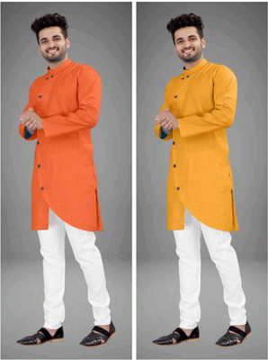 CRYSTALREVENUE Men Solid Trail Cut Kurta(Multicolor)