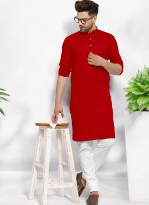 Anuj Fashion Men Solid Straight Kurta(Red)