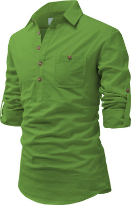 EDIN ENTERPRISES Men Solid Straight Kurta(Light Green)