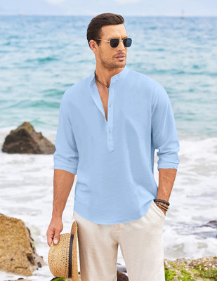 ROYAL SCOUT Men Solid Pathani Kurta(Light Blue)