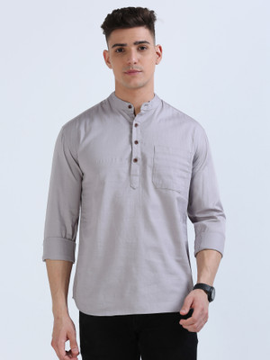 Last stitch Men Solid Straight Kurta(Grey)