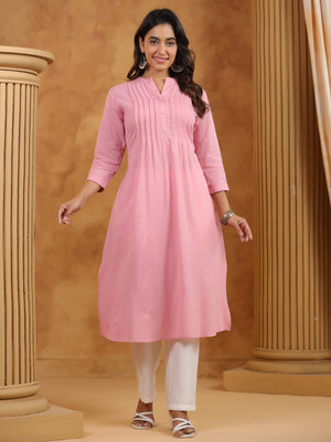 Span Women Solid A-line Kurta(Pink)