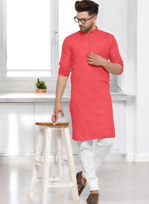 Rashmi Genz Men Printed Straight Kurta(Pink)