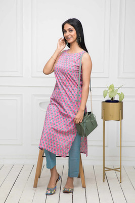 Shivaradhya Designers Women Block Print Straight Kurta(Blue)