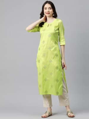 v tradition Women Paisley Straight Kurta(Green)