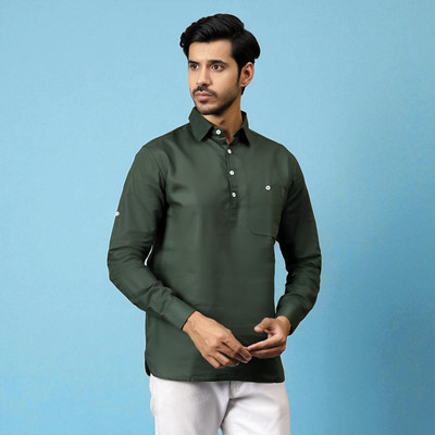 FireFish Men Solid A-line Kurta(Green)