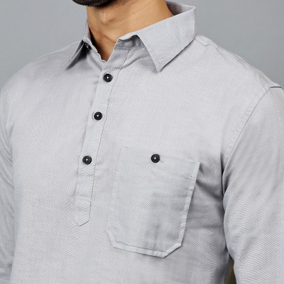 FireFish Men Solid A-line Kurta(Grey)