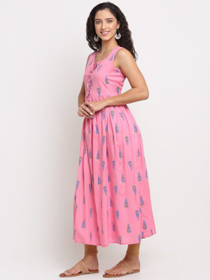 MID CREATION Women Printed Anarkali Kurta(Pink)