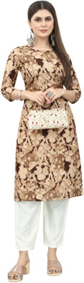 Maridiifashion Women Printed Straight Kurta(Brown)