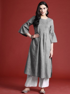 all about you Women Solid Straight Kurta(Grey)