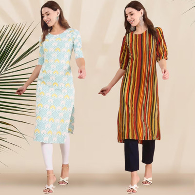 EthnicBasket Women Printed Straight Kurta(Multicolor)