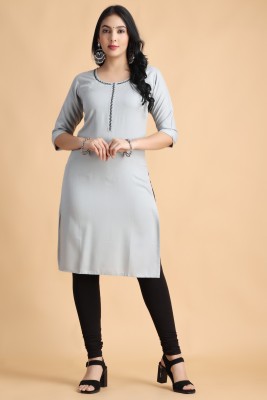 Filiate Women Solid Straight Kurta(Grey)