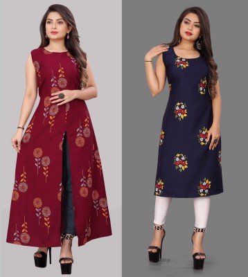 Modli 20 Fashion Women Printed Straight Kurta(Maroon, Dark Blue)